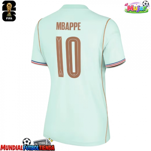 Camiseta Francia Kylian Mbappe #10 Segunda Equipación Replica Mundial 2026 para mujer mangas cortas